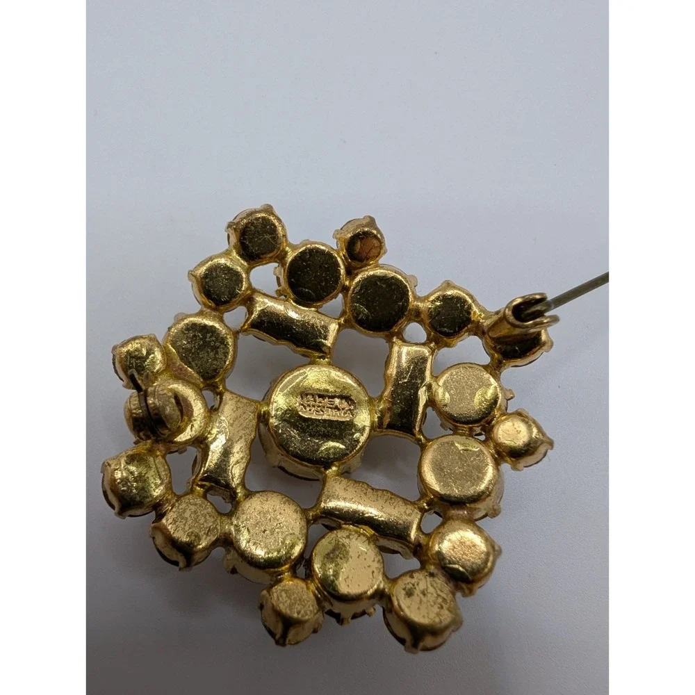 Vintage Made in Austria Rhinestone Brooch Champagne Smoky Gray Gold Tone Pin